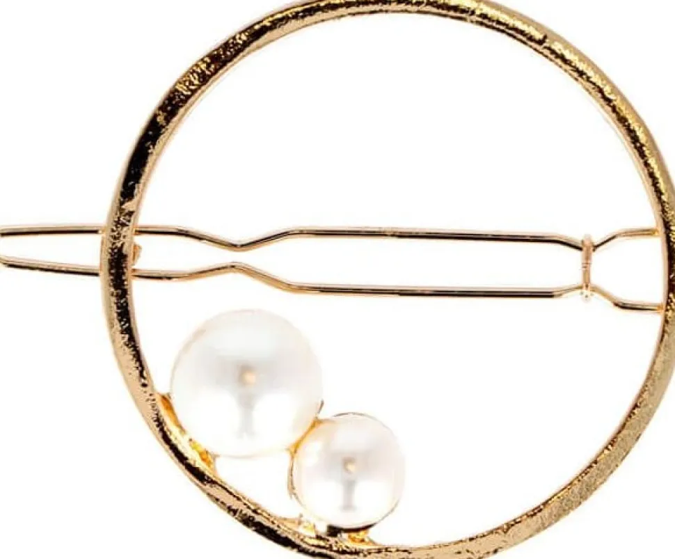 Eurostil - Round Golden Hair Grips With Pearls - 2 Pcs