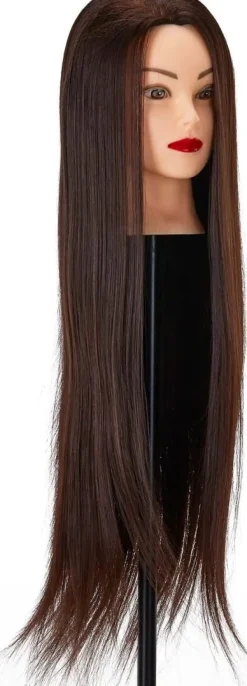 Gabbiano Hairdressing Training Head Synthetic Brown Length 55 cm