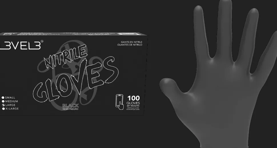 L3VEL3 Black Medium Professional Nitrile Gloves 100 Pack