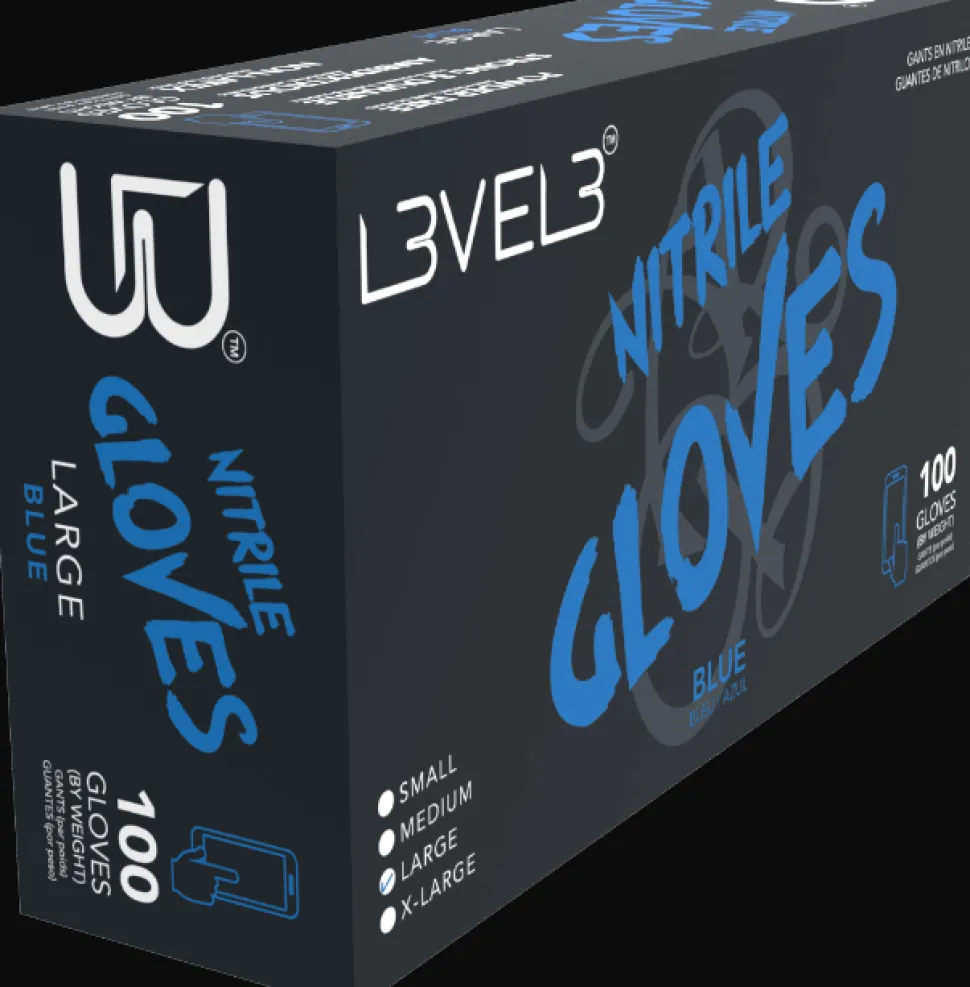 L3VEL3 Blue Large Professional Nitrile Gloves 100 Pack