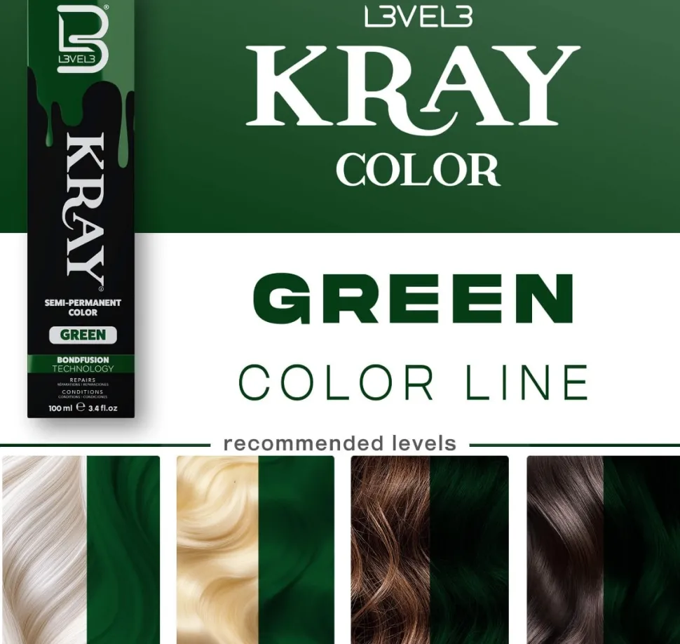L3VEL3 Kray Green Semi Permanent Color Tube 100 ml
