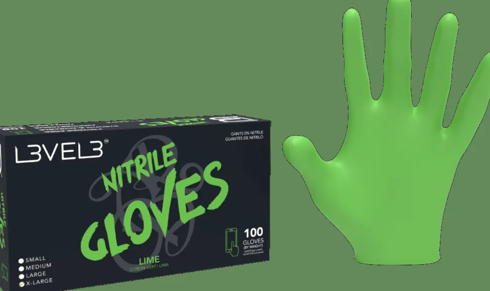 L3VEL3 Lime X-Large Professional Nitrile Gloves 100 Pack