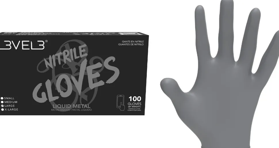 L3VEL3 Liquid Metal Large Professional Nitrile Gloves 100 Pack