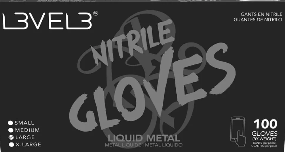 L3VEL3 Liquid Metal Large Professional Nitrile Gloves 100 Pack
