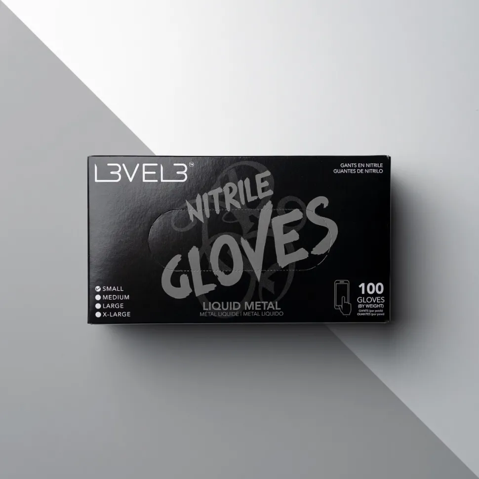 L3VEL3 Liquid Metal Large Professional Nitrile Gloves 100 Pack