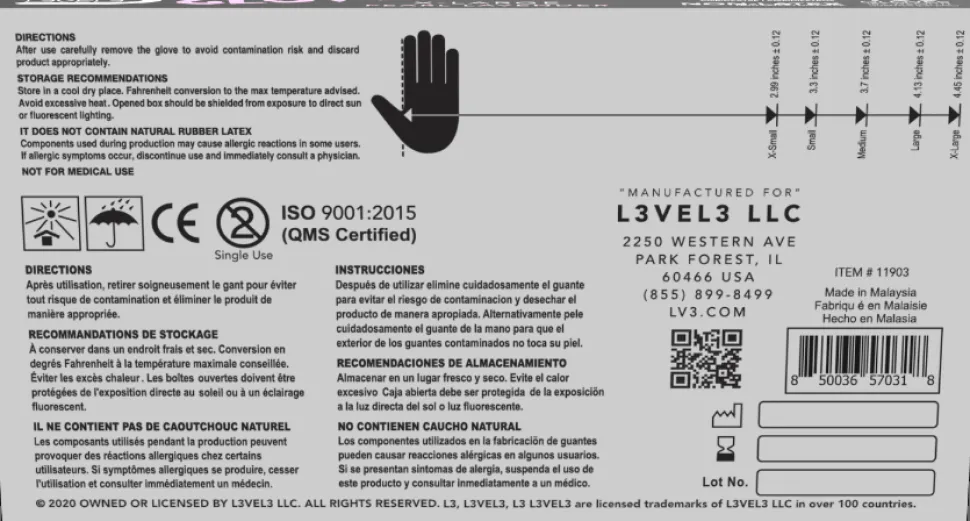 L3VEL3 Pearl Lavender Large Professional Nitrile Gloves 100 Pack