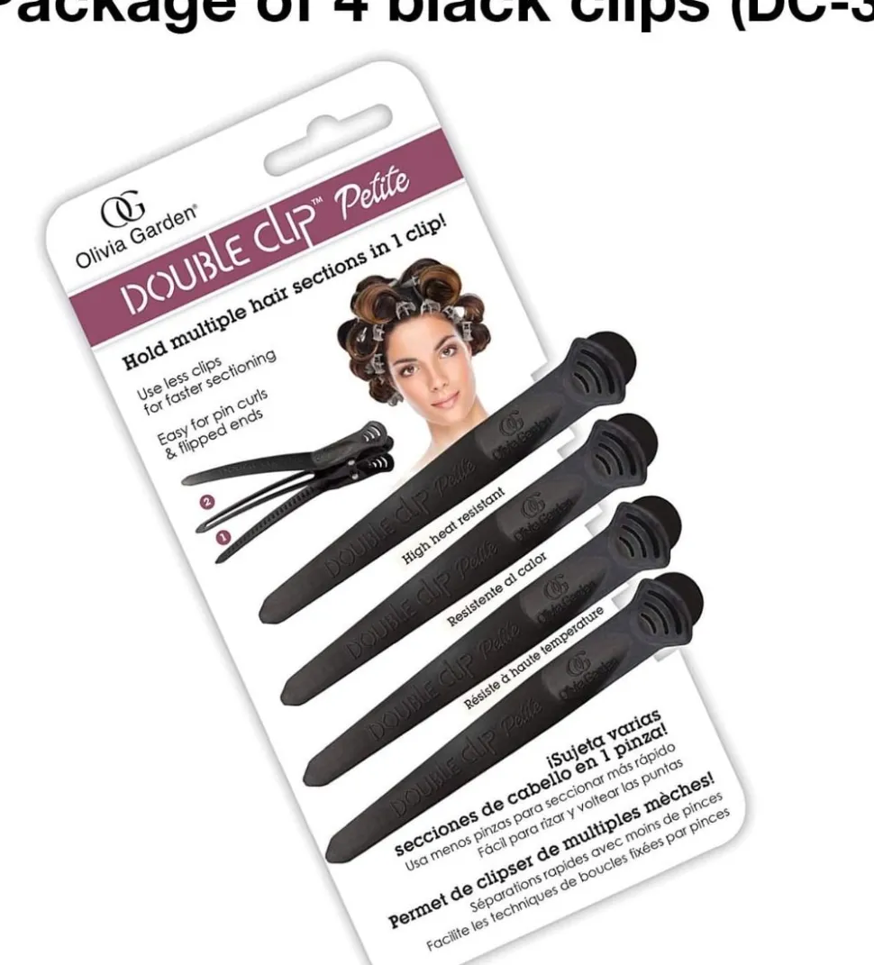 Olivia Garden 2-in-1 Sectioning Double Clip Black - 4 Pcs