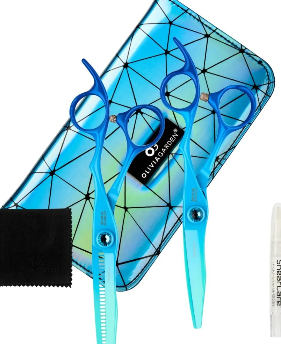 Olivia Garden PowerCut Rainbow Blue Set 5.5" Cutting and 6.0" Thinning scissor