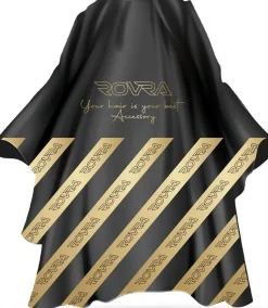 Rovra Barber Cape With Logo - Black & Gold