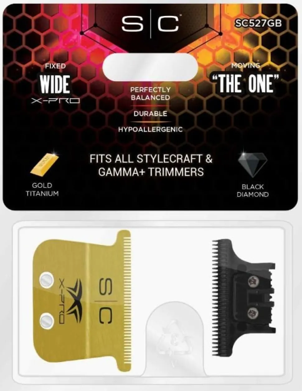 StyleCraft Replacement Fixed Gold Titanium X-Pro Wide Hair Trimmer Blade with The One